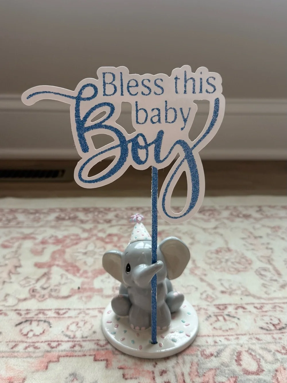 Precious Moments Elephant Gender Reveal / Baby Shower Cake Topper